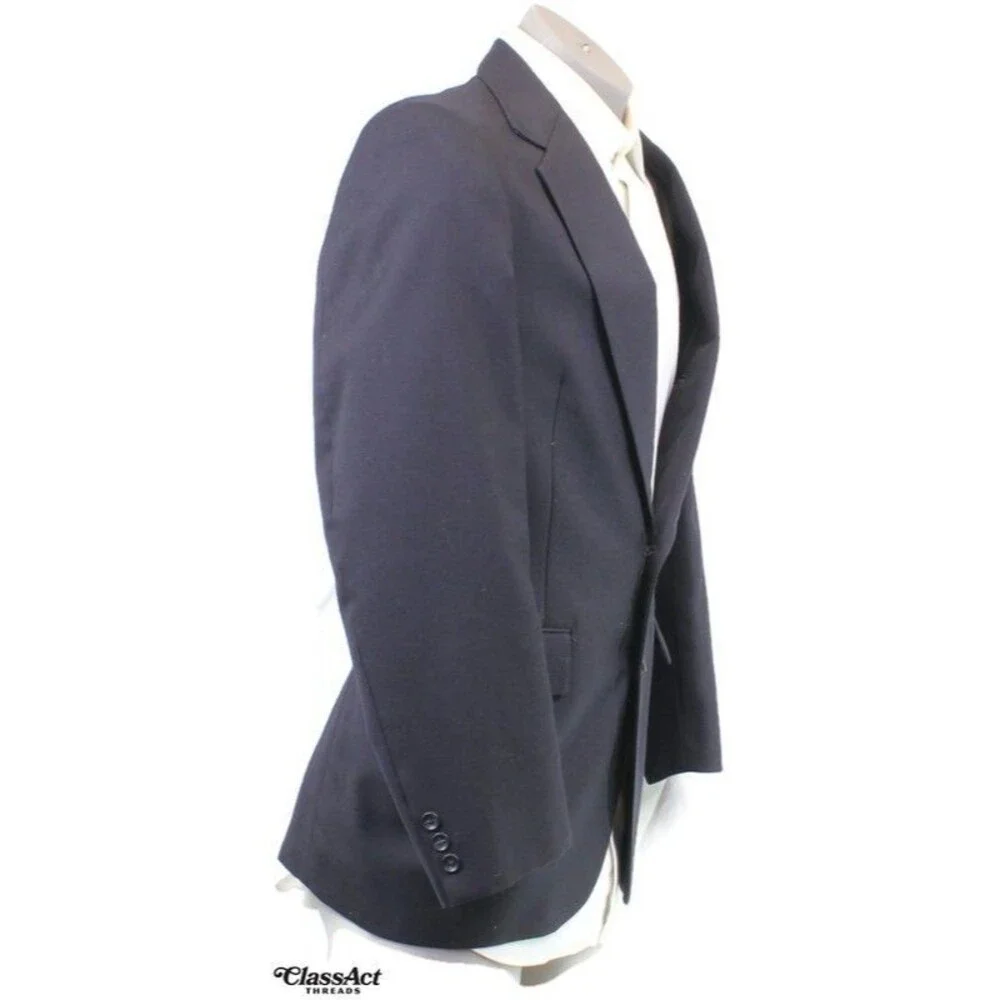 VTG American Trend Mens Solid Blue 2 Btn Wol Blend 40R Flat Fronts 34